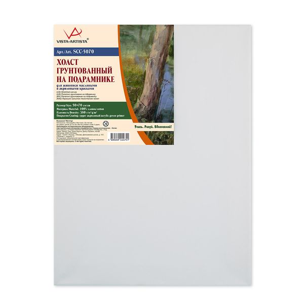 Холст на подрамнике грунтованный 50х70 см, 380 г/м², 2 шт, среднезернистый, Vista-Artista SCC-5070