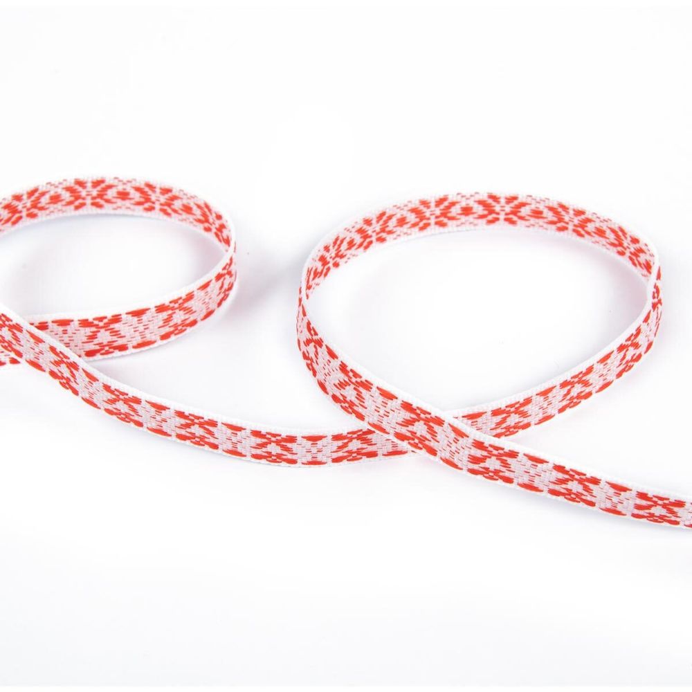 Лента (тесьма) жаккардовая 10.0 мм / 25±1 метров, Орнамент для северных народов, рис 9741 красный, Gamma C3853 (C3752)