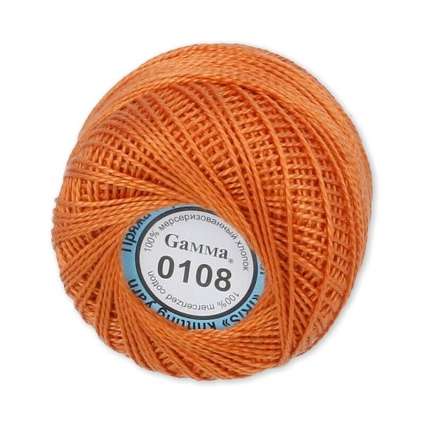 Пряжа нитки Ирис / уп.10 мот. по 10г, 82м, 0108 яр.оранжевый, Gamma