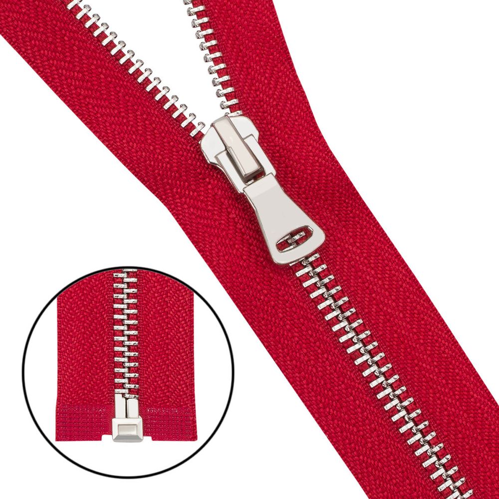 Молния металл Т5 (5 мм) 1 зам., разъем., 50 см, никель, 519 красный, 6535-0306, 5 шт