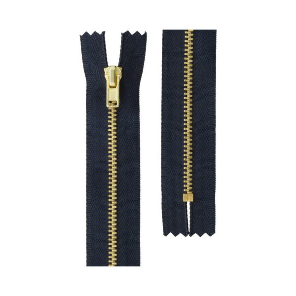 Молния металл джинсовая Т3 (3 мм) 1 зам., н/раз., 18 см, под латунь, 318 т.синий, JIN 3L Gamma, 10 шт