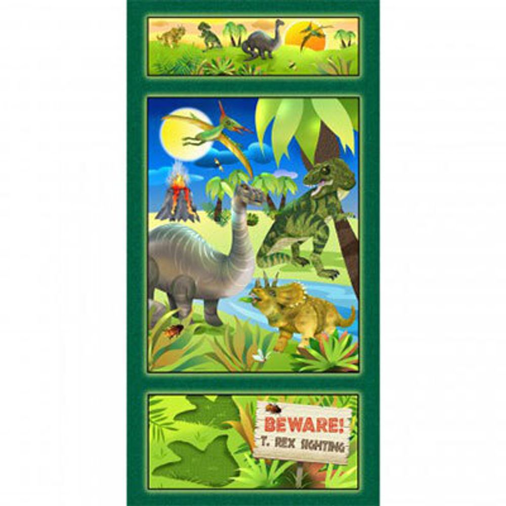 Ткань для пэчворка Peppy Dino Panel 4674, отрез 60х110 см, 145 г/м², 26423 GRE1, General Fabrics