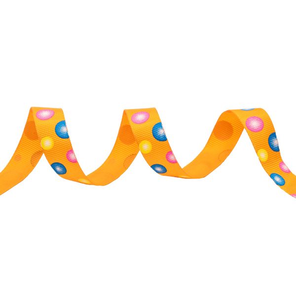 Лента репсовая (в рубчик) Пузырьки 1,5см*22.86 м (оранжевый)