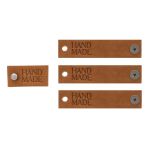 Кожаные бирки с тиснением на кнопке Hand Made 17х70 мм, 4 шт, коричневый