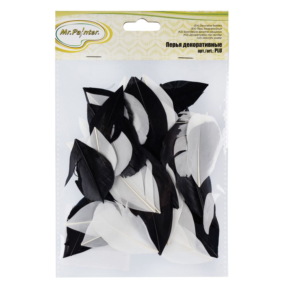 Перья декоративные 5-6 см, 5х3 г,±0.5 г, 03 белый/ черный, Mr.Painter PLU-06