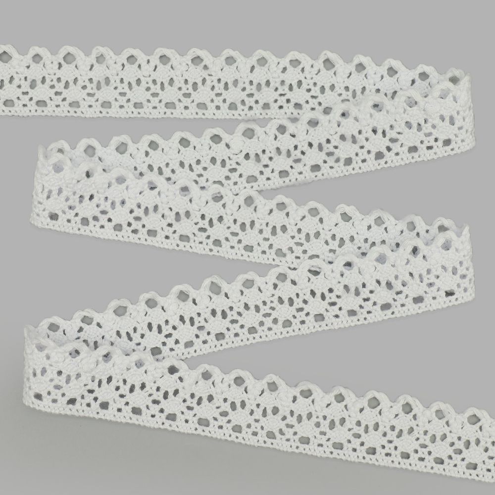 Кружево вязаное (тесьма) хлопковое 25 мм / 25 метров, одностор. (белый)