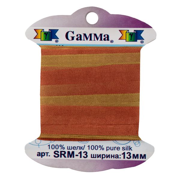 Лента (тесьма) шелковая 13.0 мм / 9.1±0.5 метров, M119 рыжий/горчичный, Gamma SRM-13