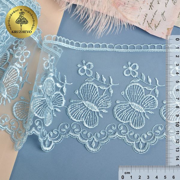 Кружево на сетке 120 мм / 13.71 метра (жесткая сетка), Exclusive TBY 3BS228W1, цв.B1515 голубой, Kruzhevo