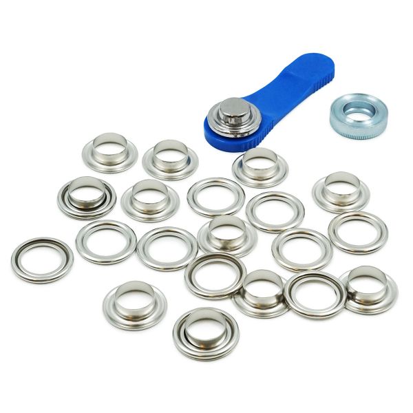 Люверсы металл ⌀14.0 мм (внутр.) с инструментом для установки, серебро, Prym, 10 шт