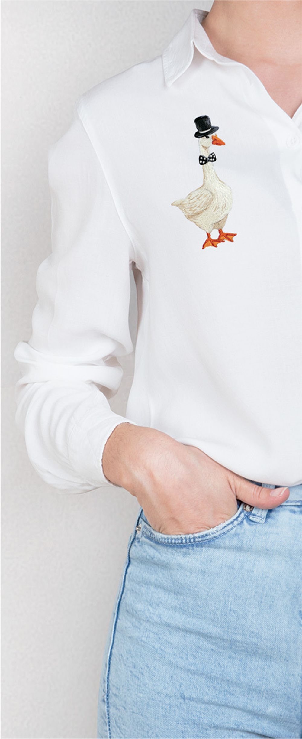 Набор для вышивания нитками Panna Живая картина JK-2317, Гусь в цилиндре, 4х7.5 см