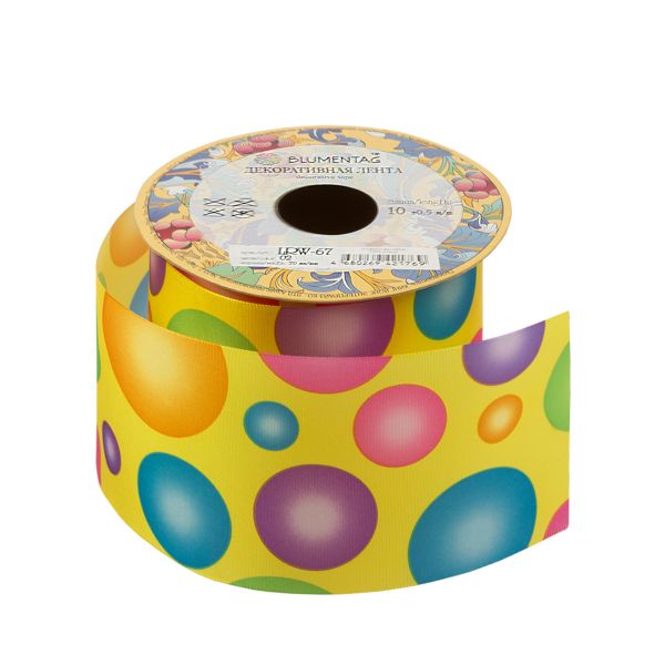 Лента декоративная 70 мм / 10±1 метров, 02 желтый / Шары, Blumentag LRW-67