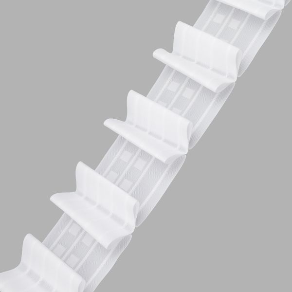 Лента (тесьма) шторная: сборка бантовая (1:2.75) 80 мм / 10 метров, (2 ряда петель, 4 шнура), белый ТУ, C807