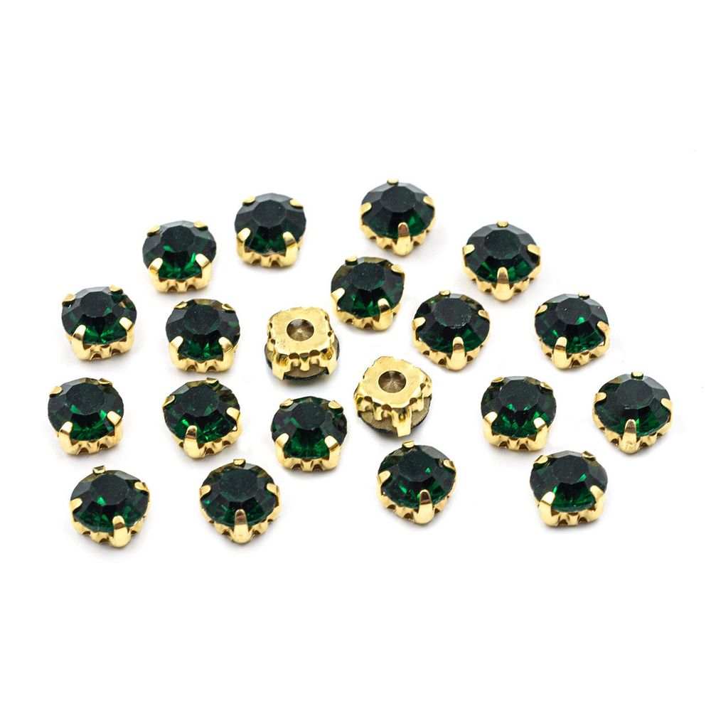 Хрустальные стразы в цапах/золото, 8мм, 20 шт/упак, Astra&Craft (36 изумрудный), 4AR167/168