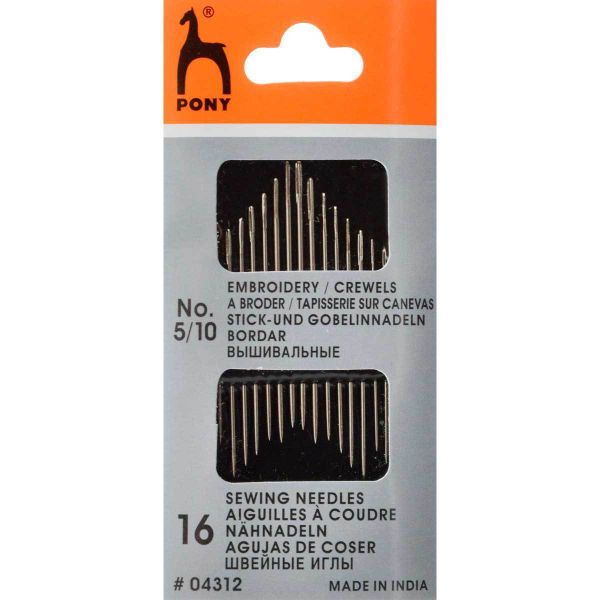 Иглы ручные для вышивания и шитья № 5-10, 16 шт, Pony