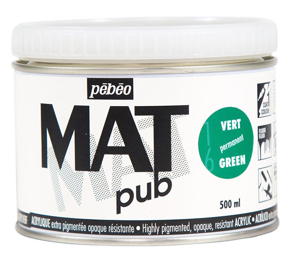 Краска акриловая экстра матовая Mat Pub 1, 500 мл, 257016 зеленый, Pebeo