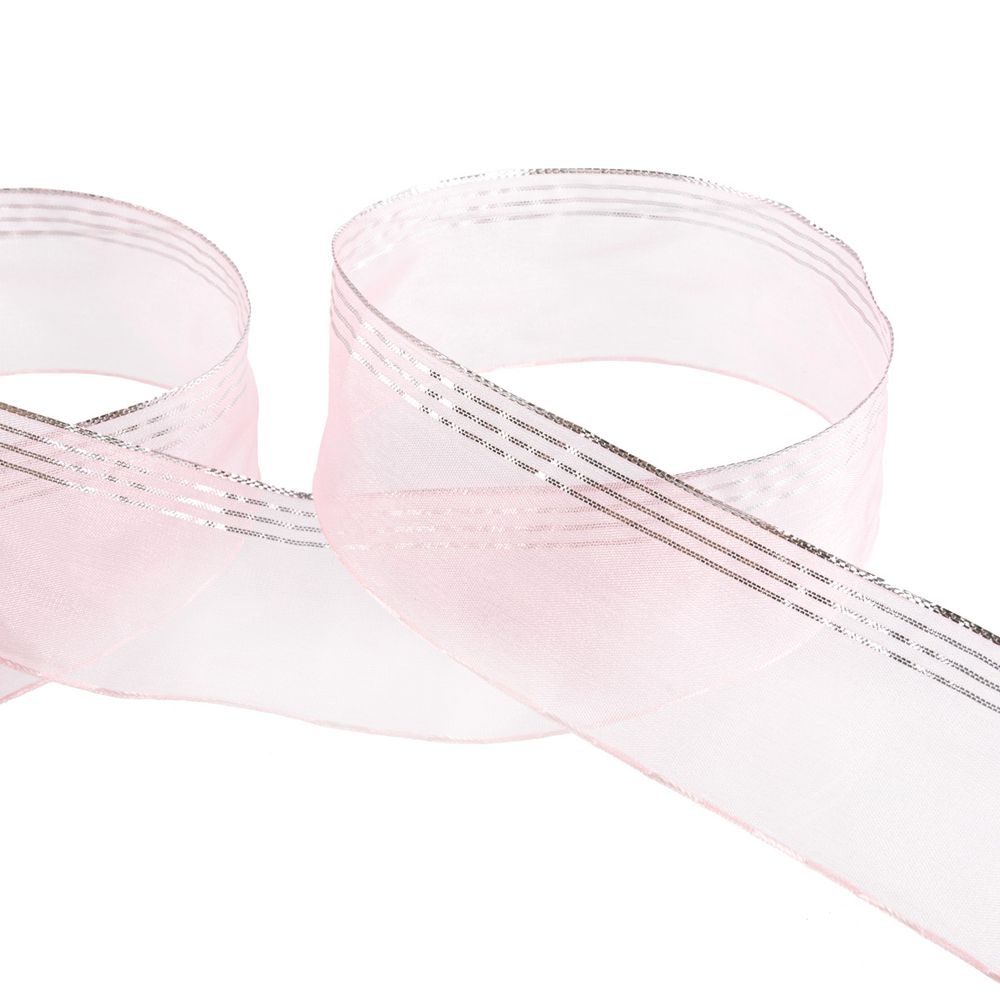 Лента капроновая (органза) 38.0 мм / 25 метров, 050 бл. розовый/серебро, Blitz ORT-38