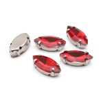 Хрустальные стразы в цапах формы миндаль, красный 7х15 мм, 5 шт, МЦ006НН715