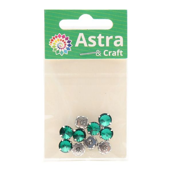 Хрустальные стразы в цапах круглой формы, изумрудный 8 мм, 10 шт. Astra&Craft, РЦ015НН8