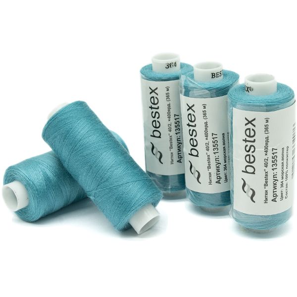 Нитки швейные бытовые Bestex 40/2, 365 м (400 ярд) / 10 кат., 364 лазурный