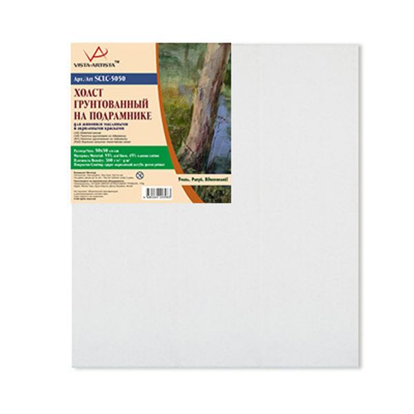 Холст на подрамнике грунтованный 50х50 см, 380 г/м², 2 шт, мелкозернистый, Vista-Artista SCLC-5050