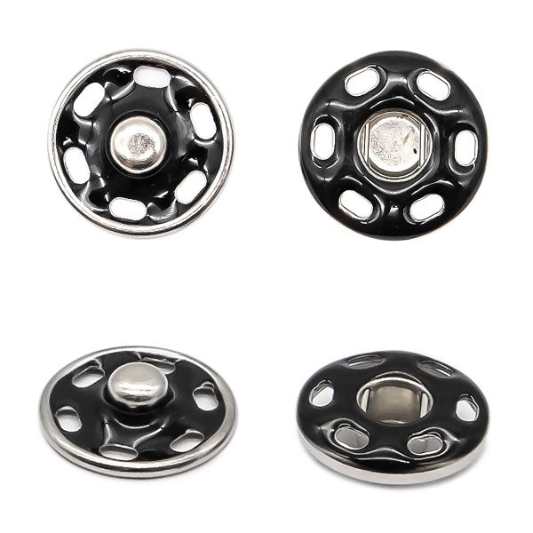 Кнопка пришивная металл ⌀15.0 мм, никель / черный, 10 шт, КПР6