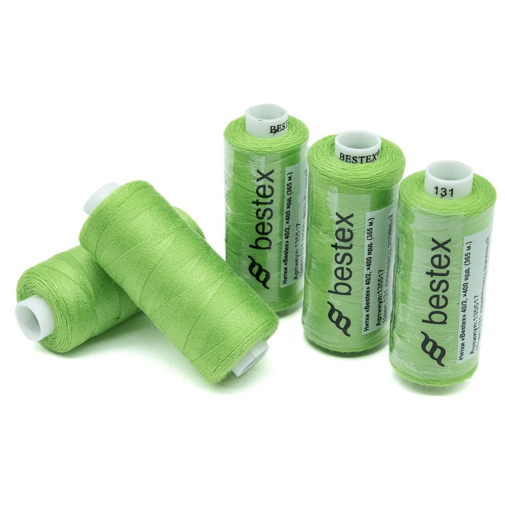 Нитки швейные бытовые Bestex 40/2, 365 м (400 ярд) / 10 кат., 131 лаймовый зеленый