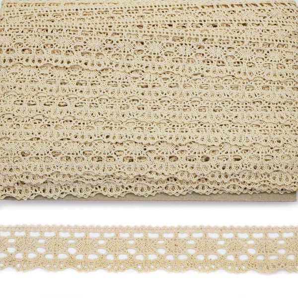 Кружево вязаное (тесьма) 35 мм / 25 м, беж, одностороннее