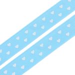 Лента репсовая (в рубчик) Сердечки мелкие, 15 мм, 3м, голубой