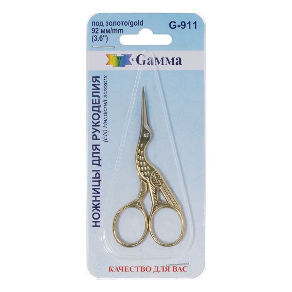 Ножницы рукодельные для вышивки цапельки 9.2 см, золото, Gamma G-911
