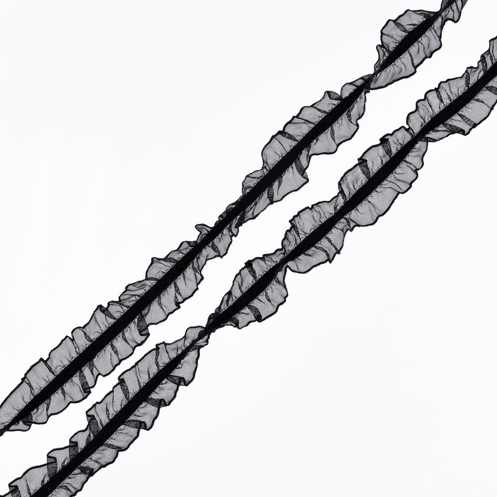 Резинка декоративная с рюшем 18.0 мм / 25 метров, черный, Blitz DT-07