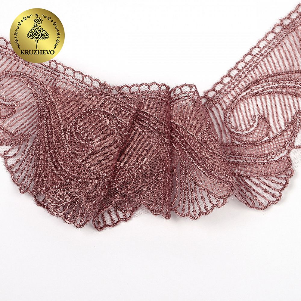 Кружево на сетке 70 мм, 2107 цв.N6615 розовая пудра уп.13.71м, Kruzhevo