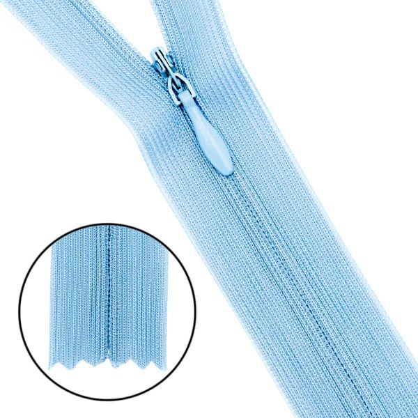 Молния потайная (скрытая) Т3 (3 мм) 1 зам., н/раз., 20 см, нейлон, F184 голубой, 10 шт