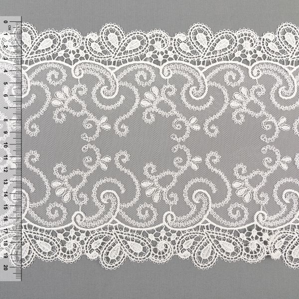Кружево на сетке широкое 220 мм / 10±0.2 м, Турция, экрю, Gamma GCKM-220-01