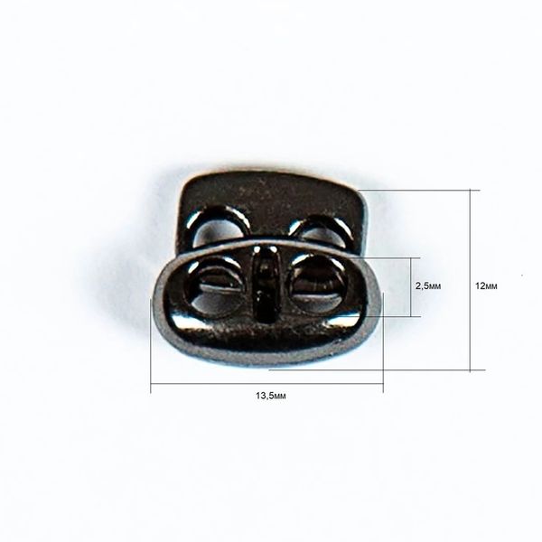 Фиксатор (зажим) для шнура металл плоский, 2 отв., 12х13.5 мм, (in ⌀3 мм), мет. цв.чер.никель, 20 шт