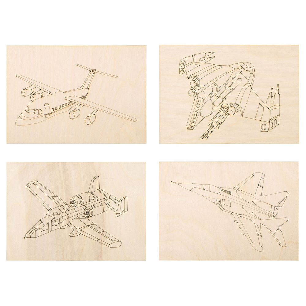 Набор досок для выжигания, выпиливания, рисования Самолеты, 4 шт, формат А5, L-2306