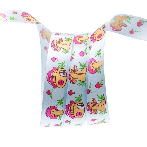 Лента атласная с надписью 22.0 мм / 22.5±1 метров, Грибы, 303 голубой, Globus