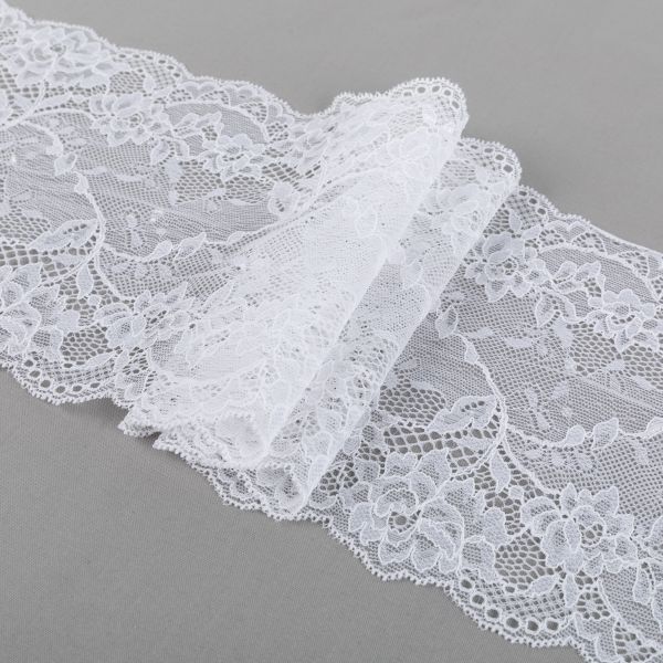 Кружево бельевое эластичное 180 мм / 3±0.2 метра, Турция, белый, Blitz