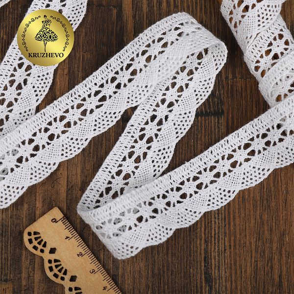 Кружево вязаное (тесьма) 27 мм / 10 метров, диз. 233, цв.01 белый, Kruzhevo