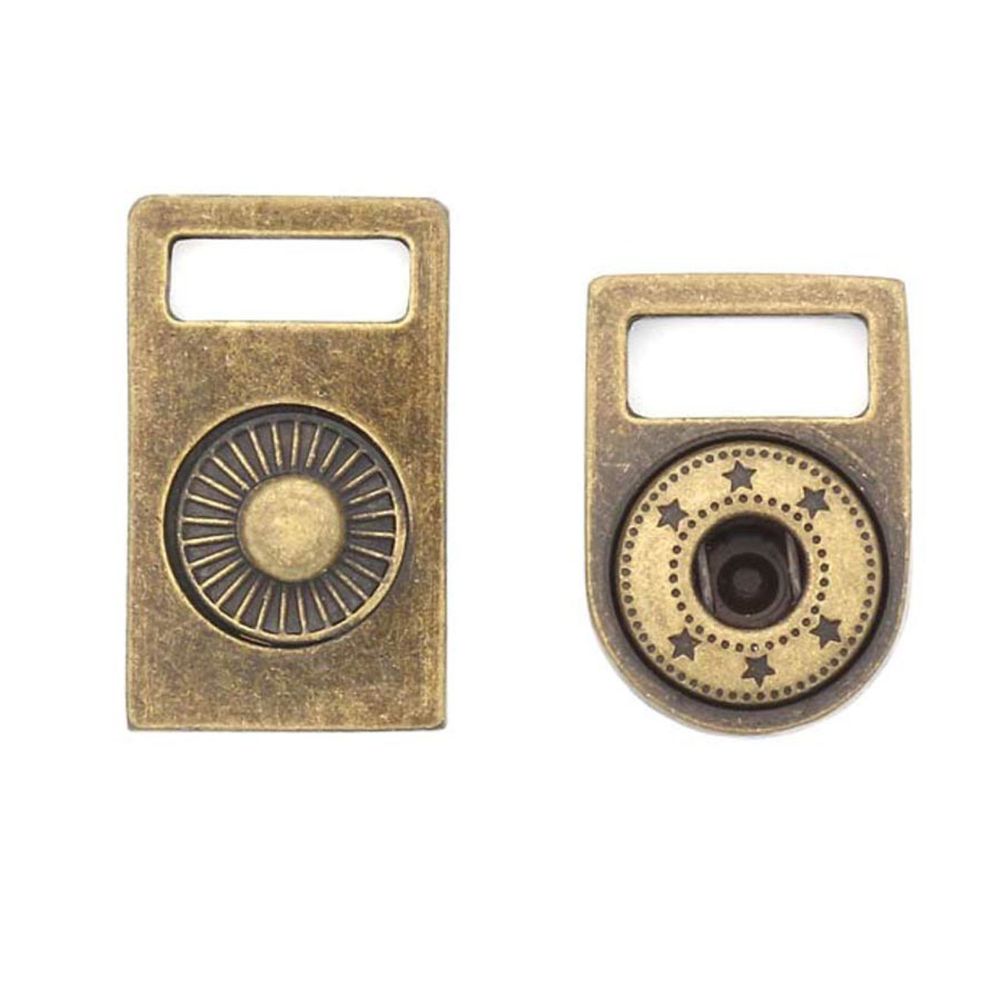 Застежка декоративная с кнопкой 10.5 мм латунь/цв. белый отстрочка мет, 4 шт