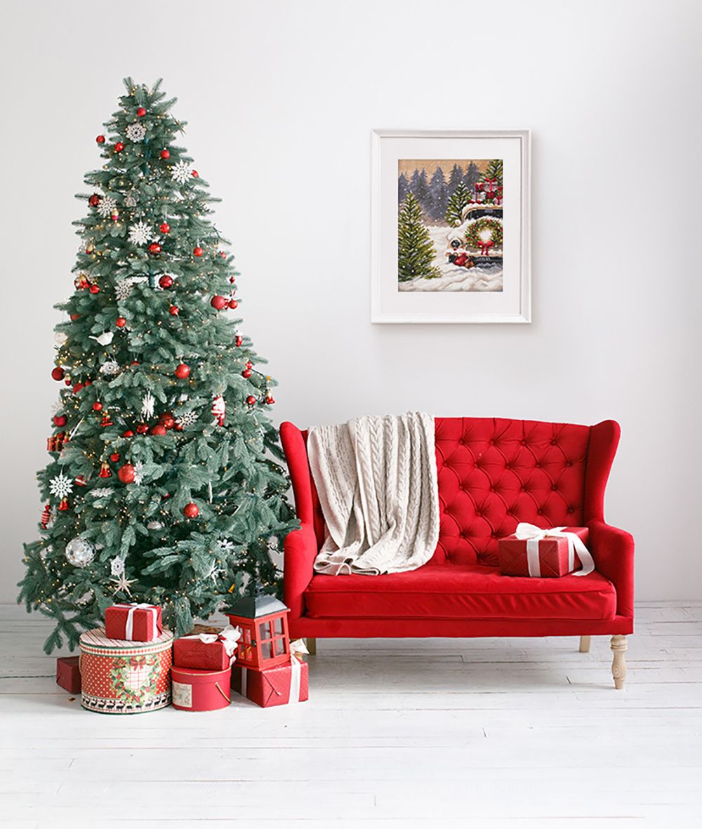 Набор для вышивания нитками Panna, Новогодняя машина, 25х19 см