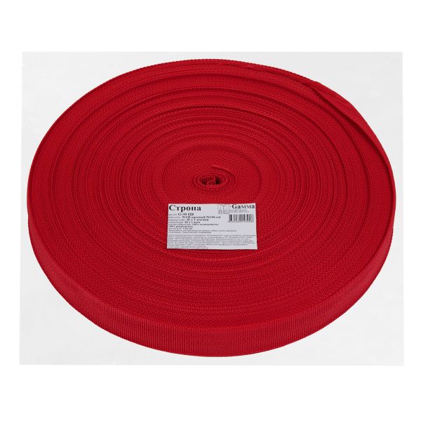 Стропа (ременная лента) 30 мм / 50 метров, толщ. 1.07 мм, [16 г/пог.м], 100% п/п, 148 красный, Gamma G-30 ЦВ