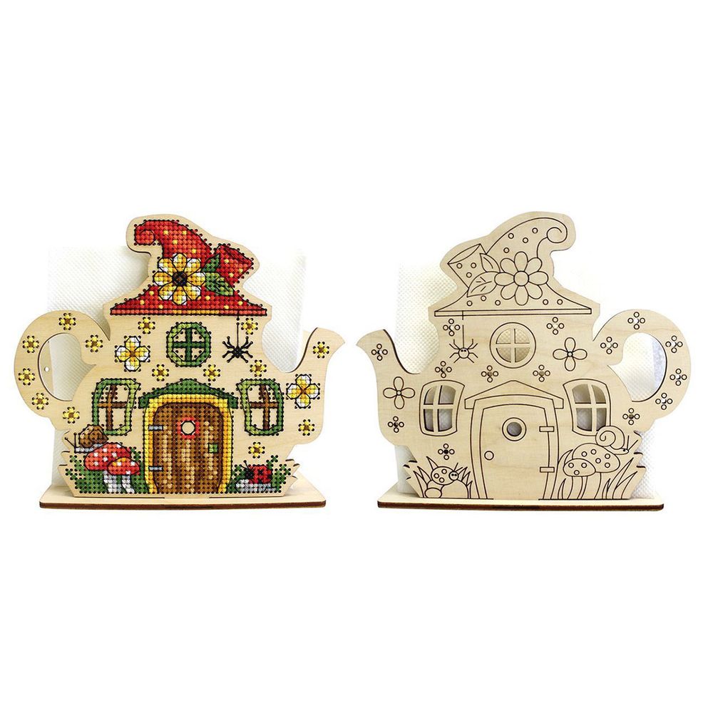 Набор для вышивания на деревянной основе Салфетница Сказочный дом 13х15см, О-045