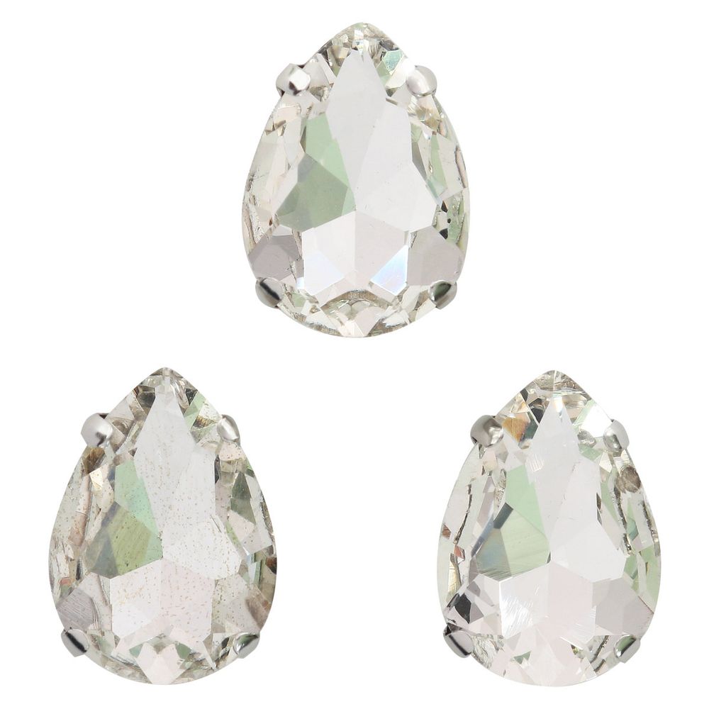 Хрустальные стразы в цапах формы капля, белый 13х18 мм, 3 шт., АЦ001НН1318