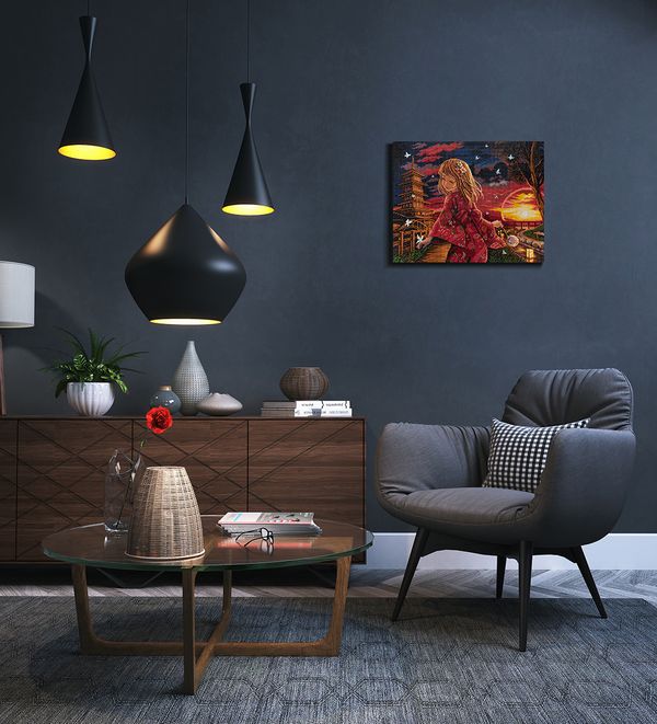 Алмазная (кристальная) мозаика Фрея ALPD-178, на подрамнике Закат над рекой, 50х40 см