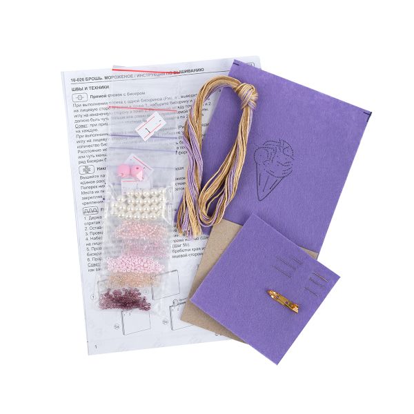 Набор для вышивания бисером Klart, Брошь. Мороженое, 3.5х5 см