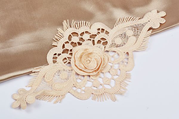 Пришивная кружевная аппликация с цветами матовая нить арт.TY.HTEX.20.1 260х140мм цв.кремовый уп.5 шт, Kruzhevo