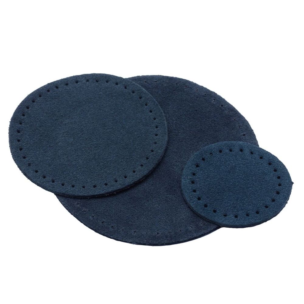 Набор заплаток пришивных из замши, круг ⌀4см, 6см и 8см, с перфорацией, 3 шт, 100% кожа (22 темно-синий), 59401