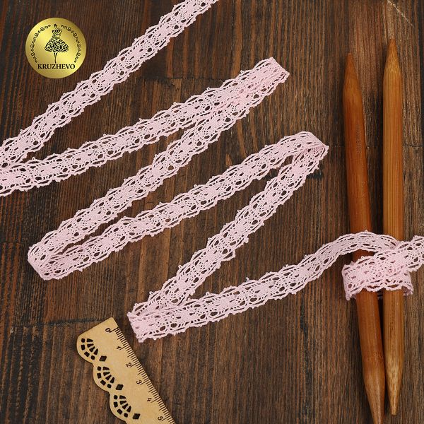 Кружево вязаное (тесьма) 15 мм / 10 метров, D1010, тонкая нить, цв.F133 розовый, Kruzhevo