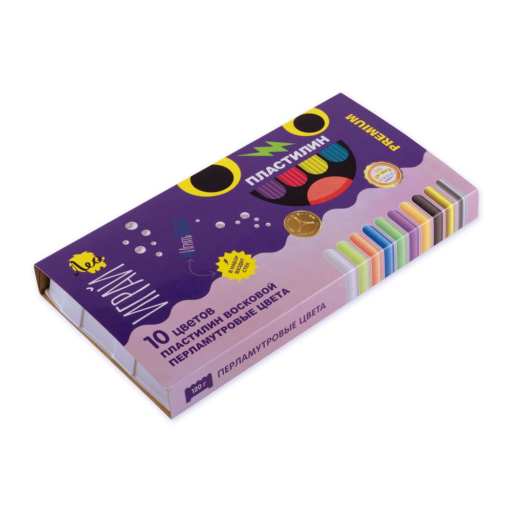 Пластилин восковой Перламутровые цвета 120 г, 10 цв, Лео LPMCR-0110