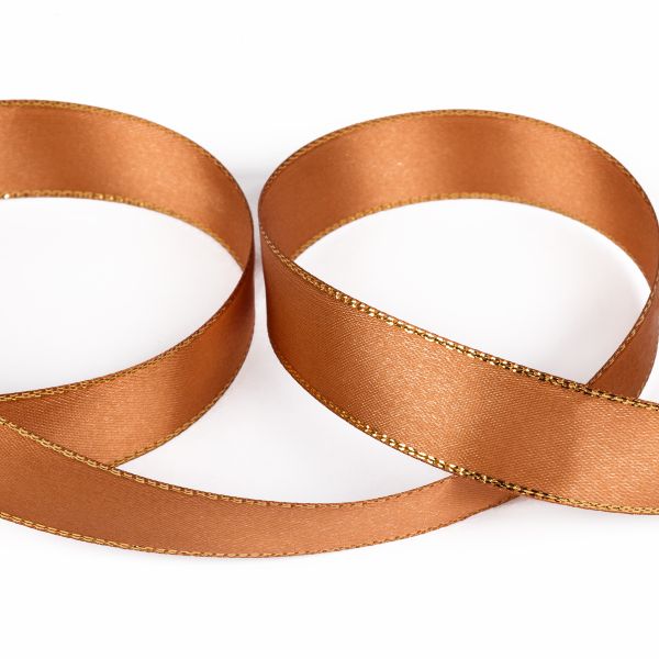 Лента атласная 2-сторонняя с метанитью 20.0 мм / 33±2 метра, 122 кофейный/золото, Gamma AL-20M